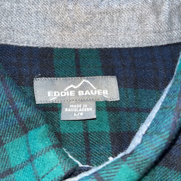 Eddie Bauer Men's Plaid Flannel Button Down Shirt Size L Blue Green. - Picture 10 of 11